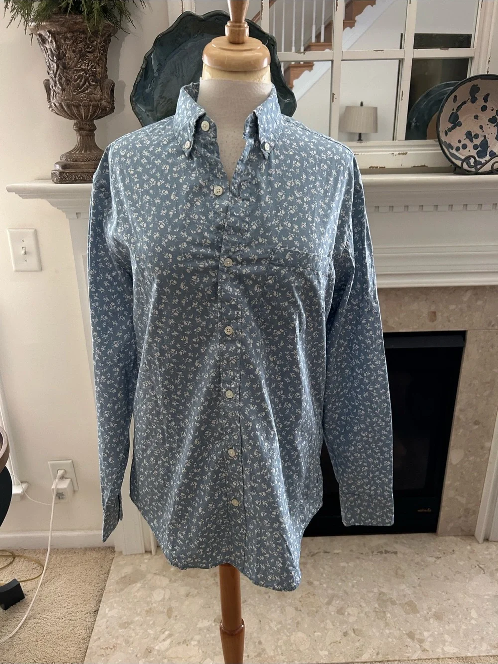J. Crew Blue Micro Floral Button-Down Shirt